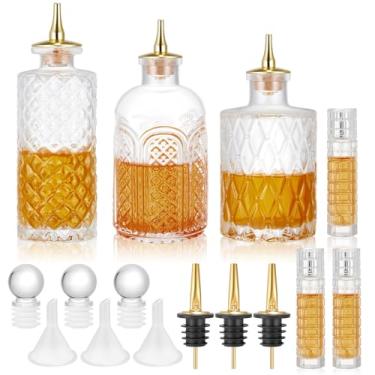 Imagem de Teenyyou O conjunto de 6 garrafas Bitters inclui 3 garrafas de vidro amargas para coquetéis, cerca de 230 ml, 161 g, 147 g, 3 atomizadores de coquetel de 28 g, acessórios incluídos, 6 dosadores de