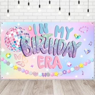 Imagem de Tiamon Faixa In My Birthday Era, 185 x 110 cm, decorações de festa de aniversário com tema de música, adereços de bolas de discoteca com glitter, pano de fundo para meninas, suprimentos de superstar