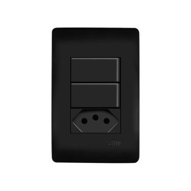 Imagem de Interruptor Simples Duplo E Tomada 2p+t 10a Fame Habitat Black Com Placa 4x2 Preto