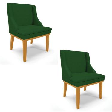 Imagem de Kit 2 Cadeiras Estofadas Para Sala De Jantar Base Fixa De Madeira Castanho Lia Veludo Verde - Ibiza