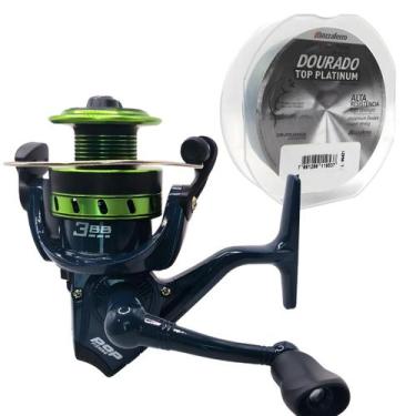 Imagem de Molinete Alumínio 3 Rolamentos Jau Pesca + Linha mono - Albatroz Fishi