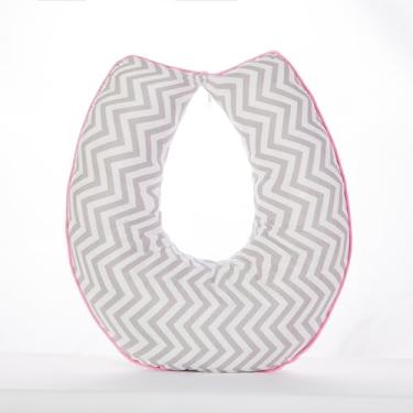 Imagem de Almofada de Amamentação 62 x 55 cm Algodão Estampa Chevron Cinza e Rosa