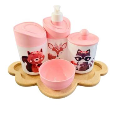Imagem de Kit Higiene Bebê Floresta Encantada II Menina c/bandeja em MDF - Dóia 