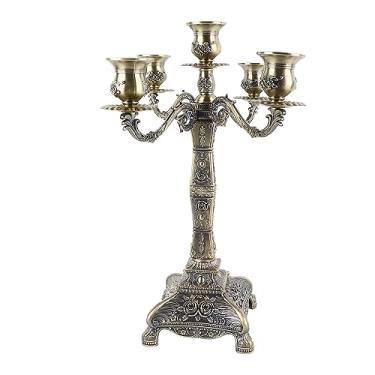 Imagem de Luocute Candelabro Dourado, Castiçal Vintage, Castiçal retrô de Estilo Europeu, Decoração de Castiçal Romântico para Jantar de Casamento (Bronze cinco cabeças)