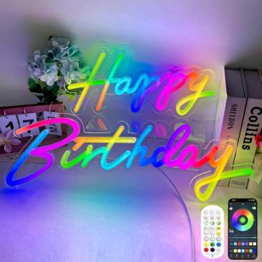 Imagem de divatla Placa De Neon Grande Feliz Aniversário - Placas Coloridas Reutilizáveis Para Decoração Parede, Festa Led Com Controle Remoto, Mais 200 Cores, Por Aplicativo, Sincronização Música, Presente M