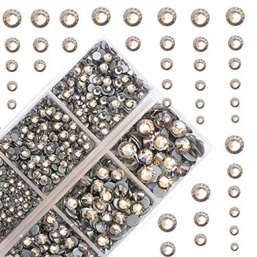 Imagem de MASSIVE BEADS 10.000 Peças, 2 Caixas, Tamanhos Variados, Cristais Redondos, Pedras Preciosas, De Vidro, Strass Com Fixação A Quente, Parte Traseira Plana, Pinça E Lápis Depilação (Diamante Preto)