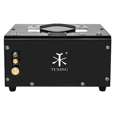 Imagem de TUXING 300Bar 30 Mpa, compressor portátil de 12 V para PC, sem óleo, alimentação de 12 V CC ou 220 V CA para casa com adaptador, rifle de ar para PC (TXET061-1)