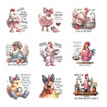 Imagem de Amazingxy 9 Peças De Adesivos Transferência Térmica Com Citações Frango Para Roupas, Sublimação Aplicados, Designs Camisetas Vinil Prensa Térmica, Capas Travesseiro