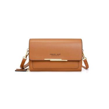 Imagem de SO Carteira feminina transversal bolsa de ombro bolsa clutch bolsa carteira PU, Marrom, Large, Casual