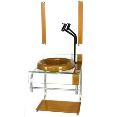 Imagem de Gabinete de vidro 40cm para banheiro curvado duplo inox cuba chapéu do