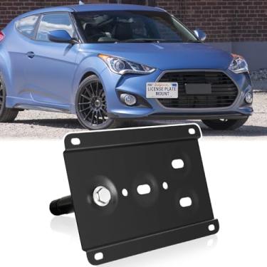 Imagem de Suporte de placa de carro para para-choque dianteiro compatível com Hyundai Veloster 2011-2018 sem broca gancho de reboque frontal moldura de placa de carro kit de montagem de suporte antifurto