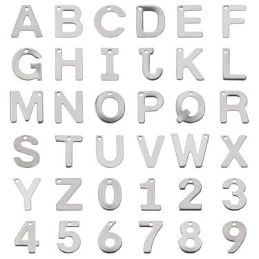 Imagem de Elecrelive 144 peças pingentes de letra do alfabeto de metal 0-9 pingentes prata inicial A-Z aço inoxidável pingentes para pulseira faça você mesmo, colar, chaveiro, artesanato, decoração de casa