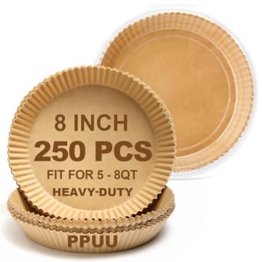 Imagem de PPUU Forros descartáveis, 250 peças de papel manteiga compatíveis com Ninja AF101/AF150/AF161 Air Fryer resistente a óleo, resistente a 232 °C, limpo em um segundo, 20 cm