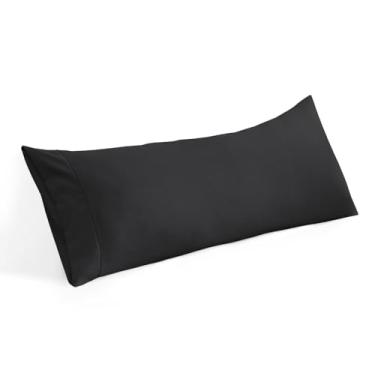 Imagem de Capa de travesseiro corporal 50 x 152 cm, 100% algodão egípcio, 600 fios, macia, adequada para a pele, 1 pacote de fronhas com fecho de envelope 50 x 152 cm, preta