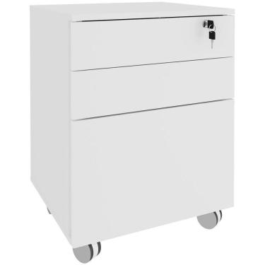 Imagem de Gaveteiro Para Escritório 3 Gavetas Com Chave E Rodízios Branco