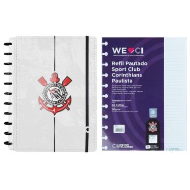 Imagem de Caderno Inteligente Corinthians Fiel Timão Ci Branco Tamanho Grande e Refil Pautado Extra