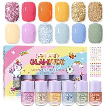 Imagem de SAVILAND Glamkids Kids Esmalte Secagem Rápida: Conjunto De Esmalte Não Tóxico 12 Cores À Base De Água Removível Esmalte Para Unhas De Criança Kit De Esmalte Natural Seguro Com Óleo De Rícino E Ades