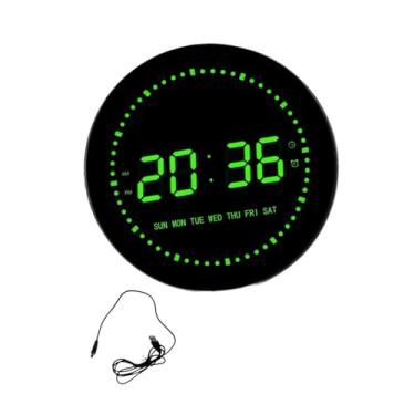 Imagem de Wswqop Relógio Digital LED Relógio de Mesa Calendário Prático Relógio de Parede Relógio Despertador Redondo para Saguões de Casa Shopping Escola Sala de Estu, Digital Verde