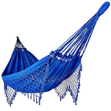 Imagem de Rede De Dormir Casal Balanço De Algodão Reforçada Azul Royal