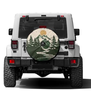 Imagem de Foruidea Capa de pneu sobressalente de montanha vintage com orifício de câmera reserva capa de pneu de roda para trailer, trailer, SUV e muitos veículos 43.2 cm