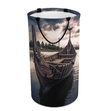 Imagem de Cesto de lavanderia, cesto de roupa suja com estampa de barco Vikings, cesto de roupa suja, cesto de roupa suja dobrável para quarto, dormitório, toalhas, brinquedos