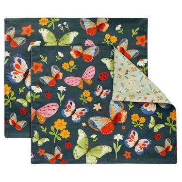Imagem de PurpleEssences Jogo americano de pano reutilizável | reutilizável, ecológico | 38 x 33 cm, 2 camadas, espesso, absorvente, lavável na máquina | Conjunto de 2 jogos americanos - Borboleta - Inseto