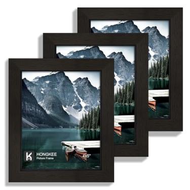 Imagem de Hongkee Porta-retrato 10 x 12 cm – Feito de vidro real e moldura de madeira preta, foto pequena de 10 x 12 para exibição de parede ou mesa, 1 pacote