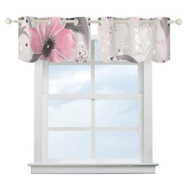 Imagem de Cortinas blecaute cinza com flores e folhas cor-de-rosa escurecimento de quarto cortinas de janela curtas cortinas de janela de banheiro com isolamento térmico para cozinha, sala de jantar, quarto, 2
