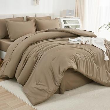 Imagem de Litanika Conjunto de edredom King extragrande, cinza-acastanhado - 7 peças, cama em uma bolsa, conjunto de cama king grande, sólido e leve, com edredom, lençóis, fronhas e fronhas