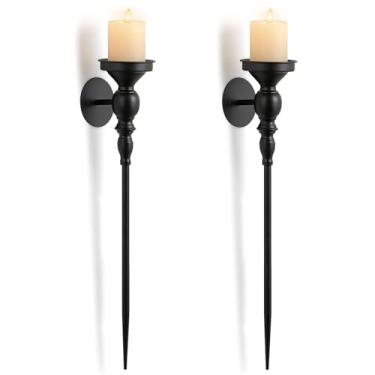 Imagem de Walasis Suporte De Vela Parede Preto - 24,4" Grande Decoração Gótica Metal Para Sala Estar, Conjunto 2 Arandelas Parede, Varanda, Corredor, Entrada, Ao Lado Da Tv