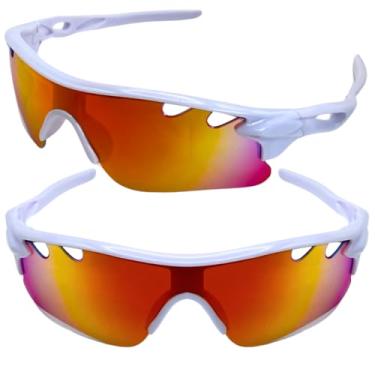 Imagem de Óculos de Sol Esportivo Atleta Ciclista Invocado Premium BIke MTB Speed Corrida Maratona Beach Tennis Altinha com Proteção UV400 - DOUCZ JOACHIM (Branco Lente Vermelha Multicolorida)