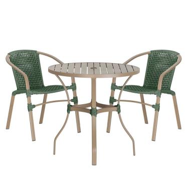 Imagem de Jogo 2 Cadeiras Corda Nautica Floripa e Mesa Tampo Ripado Aluminio Roma 1,00 m Varanda Jardim Area Piscina Trama