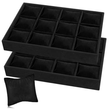 Imagem de AHQiZFX 2 bandejas elegantes de relógio de veludo, organizador de joias empilhável de 12 grades, suporte de pulseira de relógio ajustável, bandeja multifuncional elegante e organizada