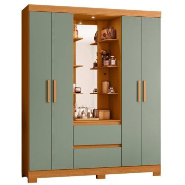 Imagem de Guarda Roupa Olimpia 163cm 4 Portas Espelho LED 2 Gavetas