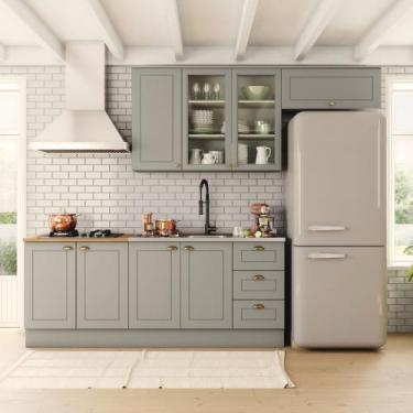 Imagem de Cozinha Compacta Apê 280cm para Cooktop com Aéreo de Vidro 8 Portas 3 