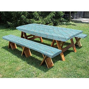 Imagem de Toalha de mesa com ajuste oceano, conjunto de 3 peças, tema de estilo marinho, para uso ao ar livre/churrasco/acampamento, 71 x 182 cm