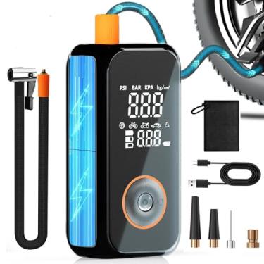 Imagem de Compressor de ar portátil para inflador de pneu, mini bomba de ar portátil sem fio com bateria recarregável, inflador 5x mais rápido com medidor de pressão digital, desligamento automático para carro
