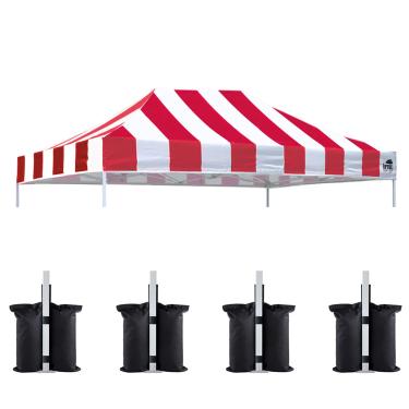 Imagem de Eurmax Capa de reposição para tenda de gazebo pop-up dos EUA, pacote com 4 peças, pacote de bônus (10 x 15, vermelho listrado)