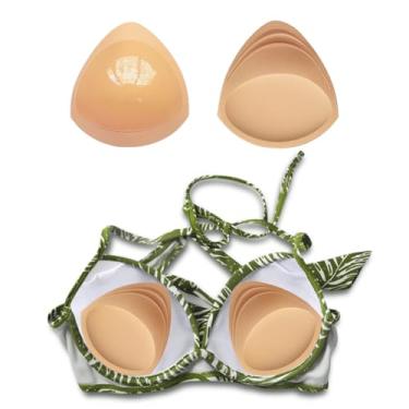 Imagem de Happyupcity 2 pares de almofadas de silicone triangulares autoadesivas, enchimentos removíveis para aumentar os seios, à prova d'água, push-up para biquíni e vestido de banho (cor da pele)