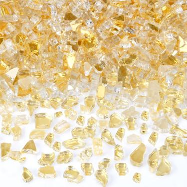 Imagem de GasSaf Vidro de fogo de 1/10.2 cm Vidro de fogo refletivo temperado corte de fibra de vidro triturado para fogueira, lareira, substitui troncos de gás existentes e rochas vulcânicas (4,5 kg