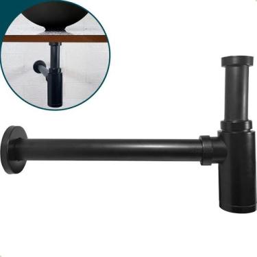 Imagem de Sifão Copo Preto Inox 7/8 Quadrado Lavatório Pia Suspensa Cuba Aparent