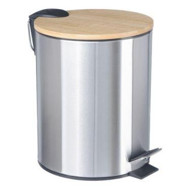 Imagem de Lixeira Bambu Inox Banheiro Lavabo Cesto 5 Litros Com Pedal - PGB