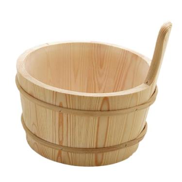 Imagem de Ioensy Acessório de sauna de madeira, decoração de sala de sauna, equipamento de banheiro, ferramenta de sauna a vapor para entusiastas de festas de banho, Balde 26x22x27cm
