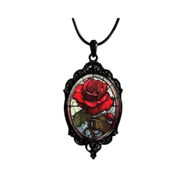 Imagem de KONPJE Colar com pingente de vidro gótico para mulheres, colares de sol e lua, colar celestial vintage, colares de camafeu solar lunar, corrente de corda mística, joia de bruxa gótica, Medium, Latão