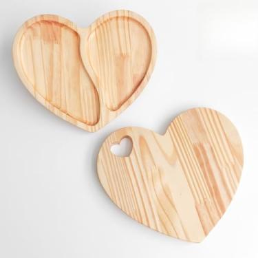Imagem de Tábuas de Frios + Petisqueira de Madeira para Servir - KIT Mesa Posta (Táb. Coração e Pet Cor Divid)