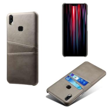 Imagem de Capas Compatível com VIVO Z1 Lite,Caso de couro PU-Tampa de telefone a prova de choque com 2 slots de cartão,Proteção anti-impressão digital e anti-gota-Grey