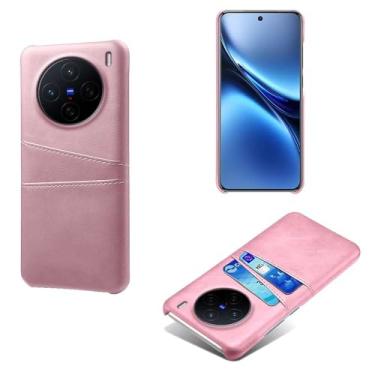 Imagem de Capas Compatível com VIVO X200 5G,Caso de couro PU-Tampa de telefone a prova de choque com 2 slots de cartão,Proteção anti-impressão digital e anti-gota-Pink