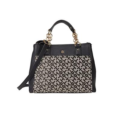 Imagem de Tommy Hilfiger Estella II - Bolsa conversível com compartimento triplo - Jacquard geométrico preto/alpaca tamanho único, Preto, One Size