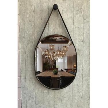 Imagem de ESPELHO OVAL (60x47 cm) COM ALÇA EM COURO - landi, Preto