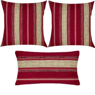 Imagem de Kit 3 Almofadas Composê Listras Marsala Impermeável - Sua Casa Decor
